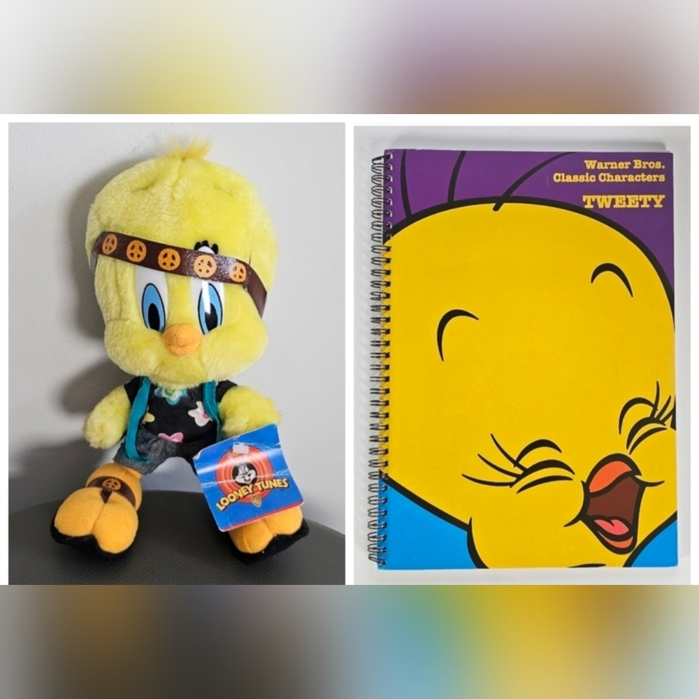 Looney Tunes Tweety Plush Toy 1998 & Lined Notebook Set Vintage